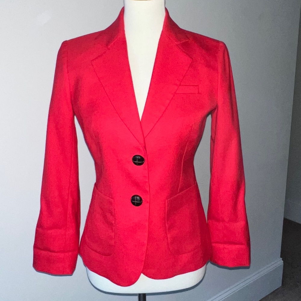 J.Crew Size 2 Red Suiting Two Button Jacket/Blazer with Leather Button